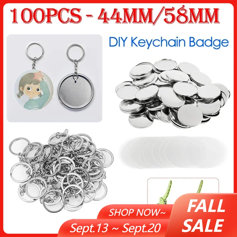 Button Badge Blank - 100PCS 44 มม.58 มม.พวงกุญแจ Badge ทําชิ้นส่วนโลหะ/ฐานพลาสติก