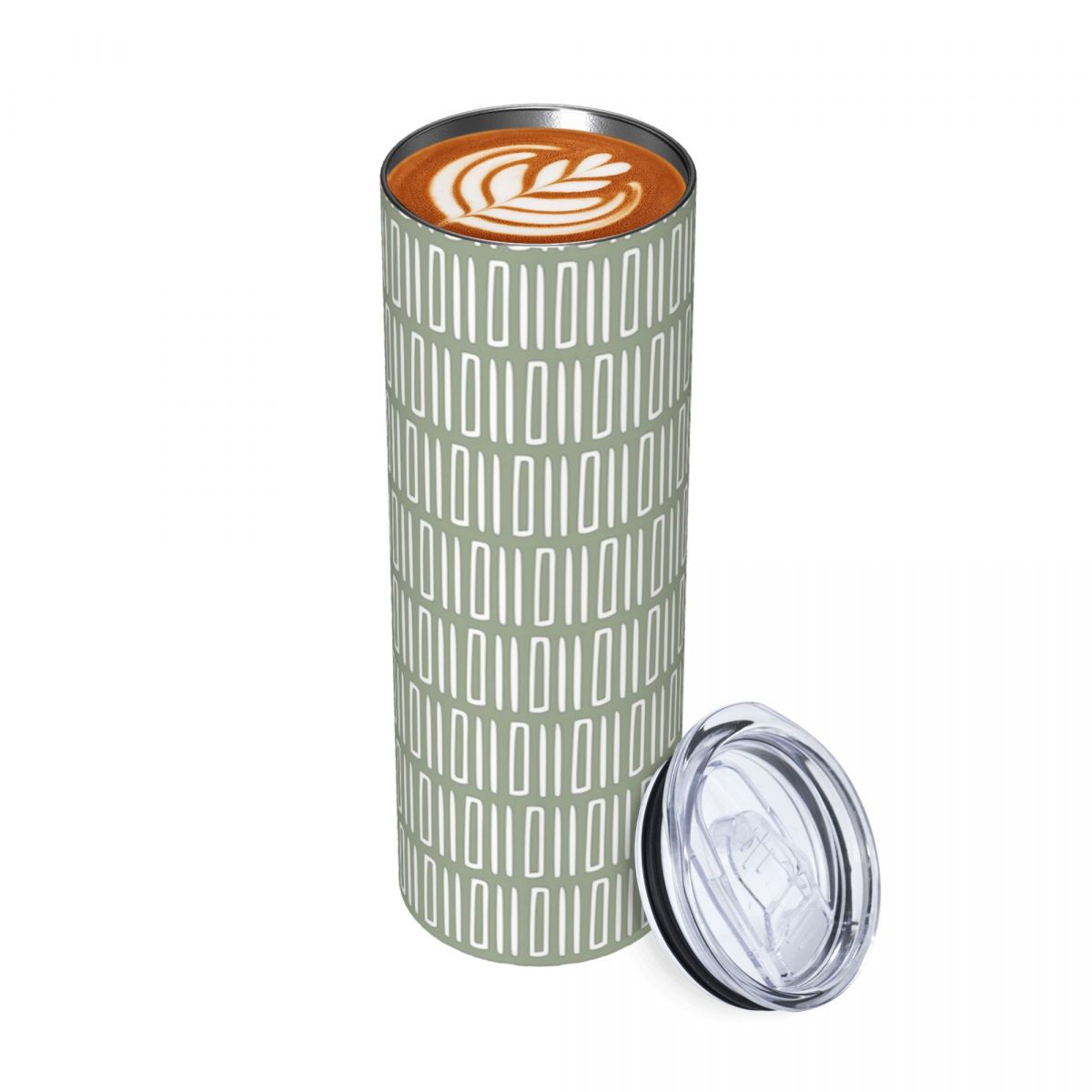 Tumbler 20Oz White - แก้วเก็บความเย็นสแตนเลสสุญญากาศลายชนเผ่าโบโฮสีเขียวขาว พร้อมหลอดและฝาปิด ขนาด 20 ออนซ์