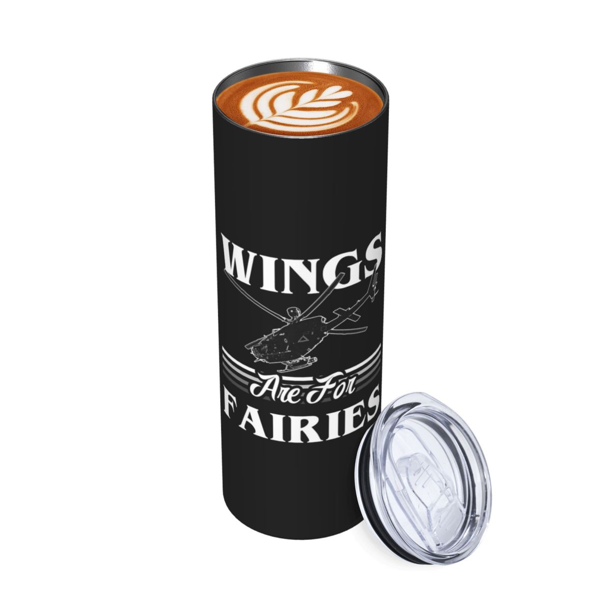 Tumbler 20Oz White - ปีกนางฟ้าสำหรับนักบินเฮลิคอปเตอร์ - แก้วเก็บความเย็นสแตนเลสสีขาวพร้อมฝาปิดและหลอด ขนาด 20 ออนซ์