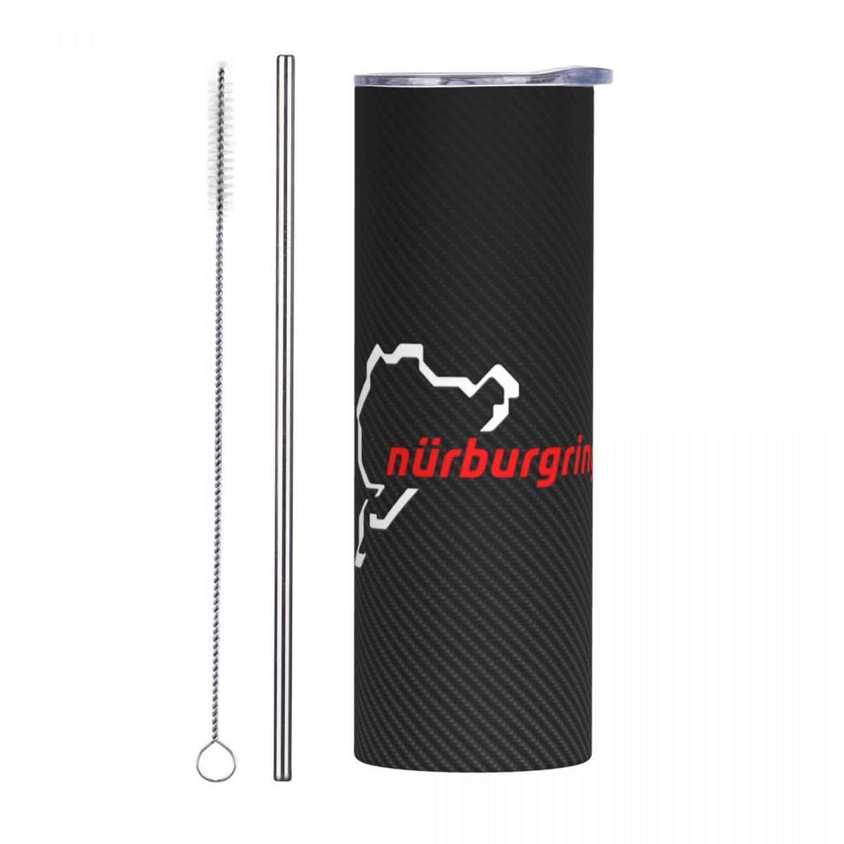 Tumbler 20Oz White - แก้วน้ำสแตนเลสสีขาวแดงลายคาร์บอนไฟเบอร์ Nurburgring พร้อมฝาปิดและหลอดดูด ขนาด 20 ออนซ์