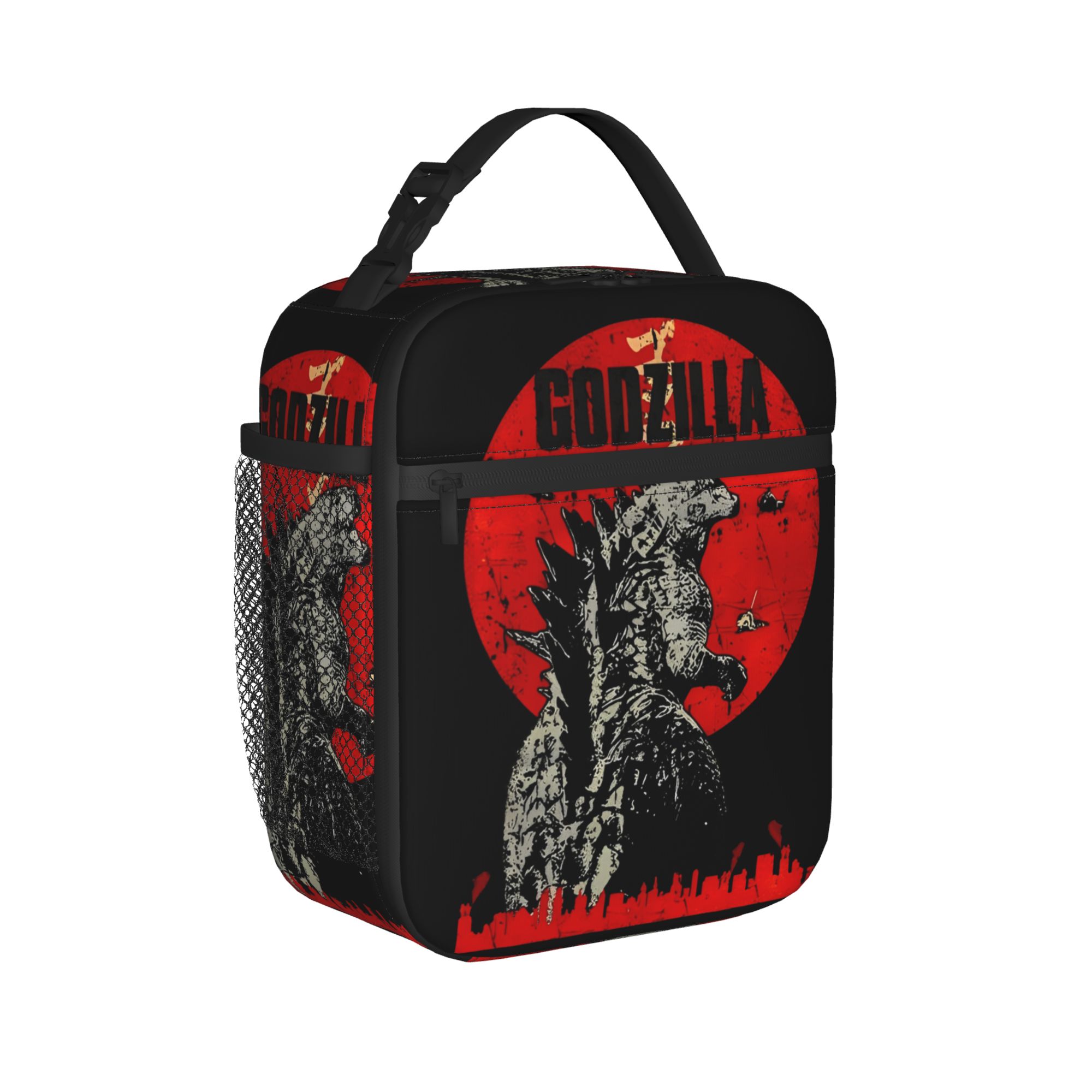 Tote Bag Sublimation - กระเป๋าใส่อาหารกลางวันแบบมีฉนวนกันความร้อน Godzillaed กระเป๋าเก็บความร้อนแบบใช้ซ้ำได้ กล่องใส่อาหารกลางวันลายอนิเมะ ความจุสูง กระเป๋าหิ้วใส่อาหาร